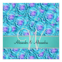 Wedding monogram turquoise roses personalized invite