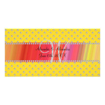 Wedding monogram yellow diamonds custom photo card