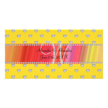 Wedding monogram yellow diamonds hearts customized photo card