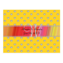 Wedding monogram yellow diamonds hearts post cards