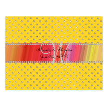 Wedding monogram yellow diamonds post card