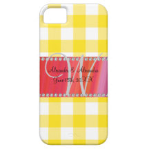 Wedding monogram yellow gingham checkers iPhone 5 covers