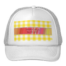 Wedding monogram yellow gingham checkers trucker hats