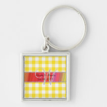 Wedding monogram yellow gingham checkers keychains