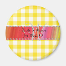 Wedding monogram yellow gingham checkers magnet