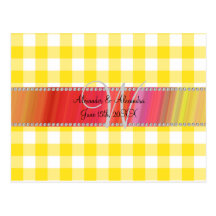 Wedding monogram yellow gingham checkers post card