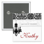 Wedding Name Tag Button Chandelier BW Damask
