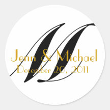 Wedding Names & Date Monogram Sticker Gold