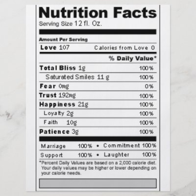 Wedding or Anniversary Sweet Funny Nutrition Label Flyer Design by 