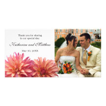 Wedding Painted Pink and Coral Dahlia Flower Custom Photo Card