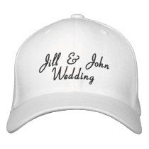Wedding Party Bride & Groom Names White Hat Embroidered Baseball Caps