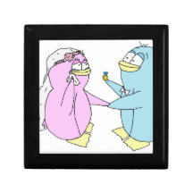 Wedding Penguins Keepsake Boxes