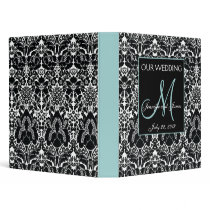 Wedding Photo Album Damask Blue Monogram Binders