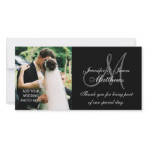 Wedding Photo Thank You Cards with Monogram Black Custom Photo Card