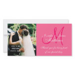 Wedding Photo Thank You Cards with Monogram Pink Photo Card Template