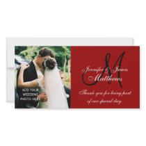 Wedding Photo Thank You Cards with Monogram Red Customized Photo Card