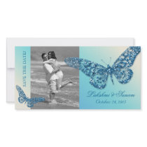 Wedding Photocard Save the Date Butterfly Blue Photo Greeting Card