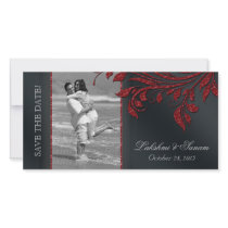 Wedding Photocard Save the Date Leaf Red Black Photo Greeting Card