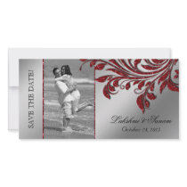 Wedding Photocard Save the Date Leaf Red Silver Personalized Photo Card