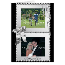 Wedding Photos Thank You Card Pearls Ribbon
