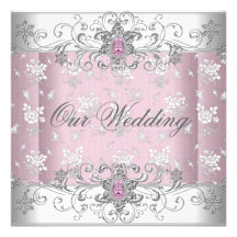 Wedding Pink Silver White Diamond Jewel Lace Personalized Invite