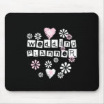 Wedding Planner Flowers White on Black Mouse Pads