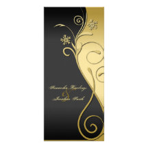 Wedding Program - Classy Black & Gold Floral Customized Rack Card