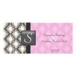 Wedding Program - Light Pink White Damask Monogram Rack Card