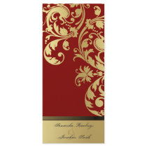 Wedding Program - Red & Gold Shimmer Floral Rack Card