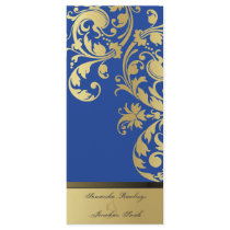 Wedding Program - Royal Blue & Gold Shimmer Floral Customized Rack Card