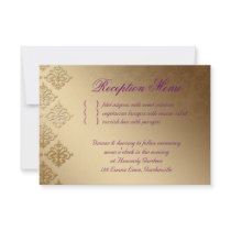 Wedding Reception Card Indian Damask Purple Gold
