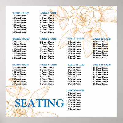 Wedding Reception Seating Chart Template Posters At Zazzleca 400x400px