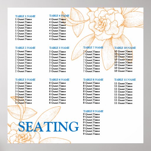 Wedding Reception Seating Chart Template Posters