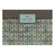 Wedding reply card damask turquoise blue brown business card