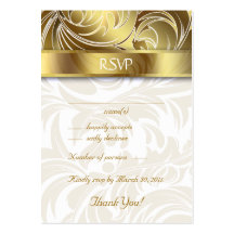 Wedding Response Cards Floral Leaf Gold Business Card Template