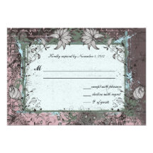 Wedding Response RSVP Card Big Floral Vintage