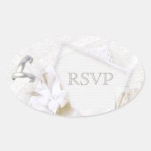 Wedding Rings & Champagne Glasses RSVP Oval Stickers