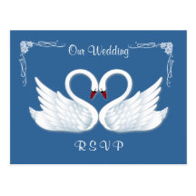 Wedding. RSVP. 2 white swans Postcard
