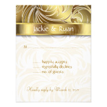 Wedding RSVP Card Leaf Floral Swirl Gold Personalized Invitation