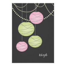 Wedding RSVP Pink Green Paper Lanterns Cards Custom Announcement