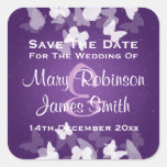 Wedding Save The Date Elusive Butterflies Purple Square Stickers