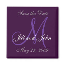 Wedding Save the Date Monogram Purple Magnet