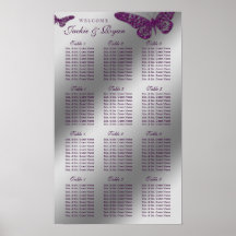 Wedding Seating Chart Butterfly Purple Sparkle Poster