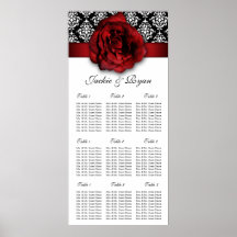 Wedding Seating Chart Red Rose Damask Print