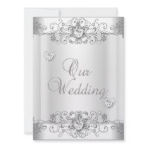 Wedding Silver White Diamond Hearts Invitations