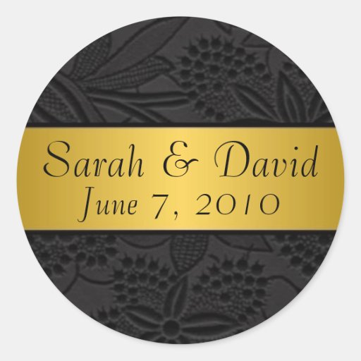 Wedding sticker black with gold ribbon