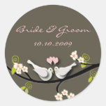 Wedding Sticker love doves + blossoms branch