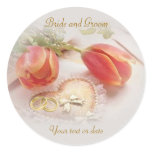 Wedding Sticker with tulips, rings and heart.