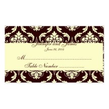 Wedding Table Escort Cards Brown Ivory Damask Business Card