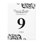 Wedding table number card party reception B&W Post Cards